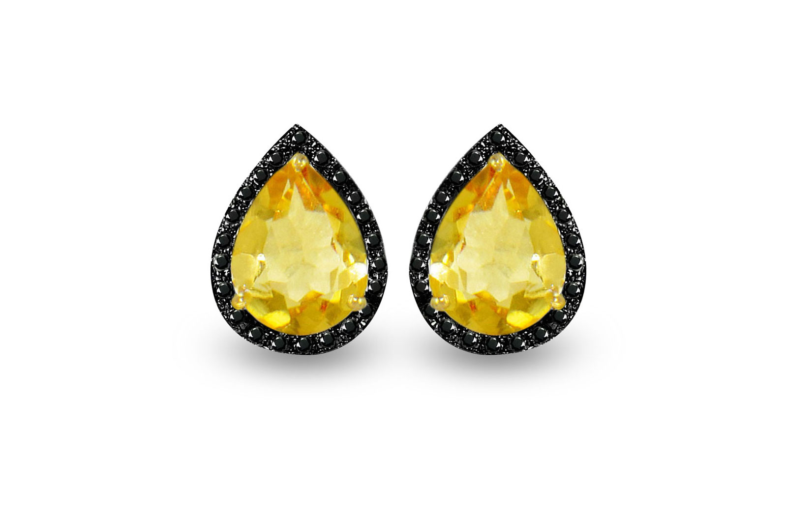 Vera Perla 18K Gold 0.24ct Black Diamonds, Citrine Earrings